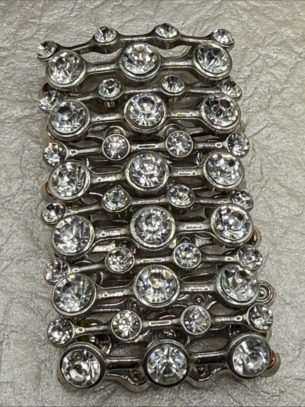 Unusually large bezel set rhinestone stretch statement bracelet runway goals